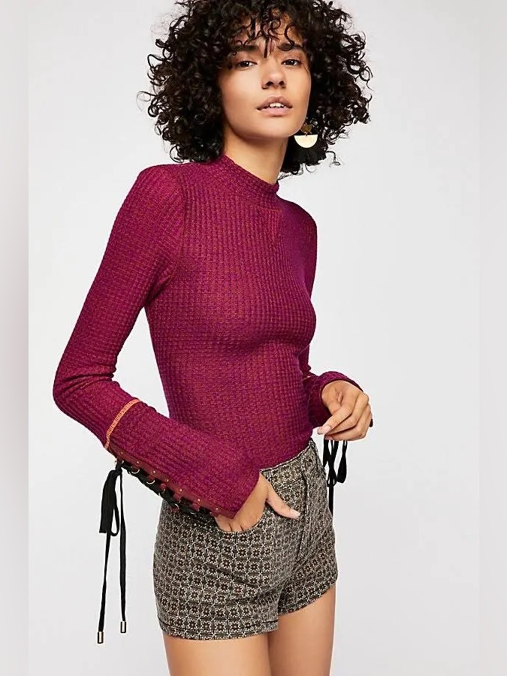 Free People Women’s Mountaineer Thermal Top in Cranberry, Size Small - Picture 2 of 10